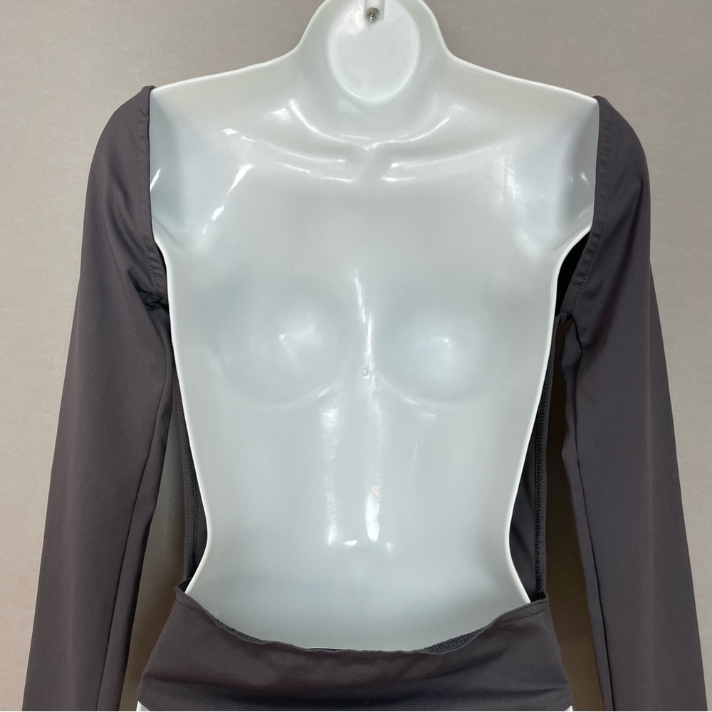White Fox Backless Bodysuit You've Got The Love Charcoal Gray Medium Long Sleeve - Picture 8 of 15